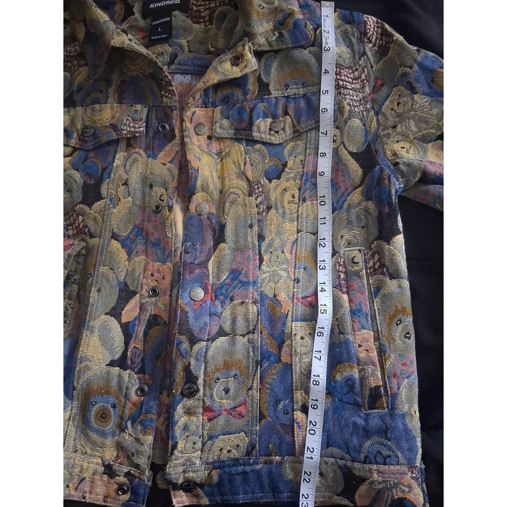Kindred Men Teddy Bear Tapestry Jacquard 2 Piece Set Trucker Jacket Pants Blue L